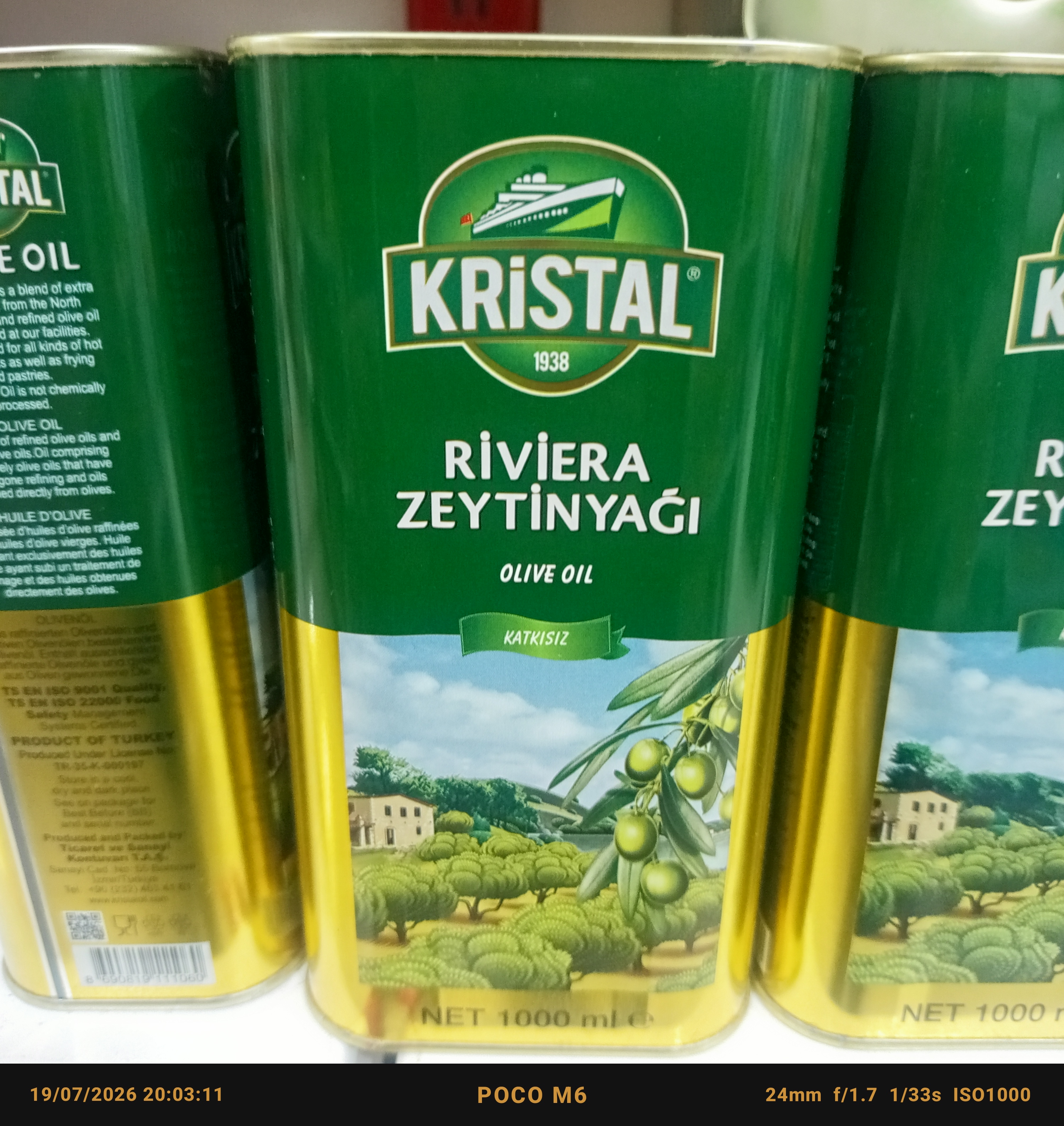 روغن زیتون کریستال 1 لیتری فلزی اصل درجه یک ترکیه
